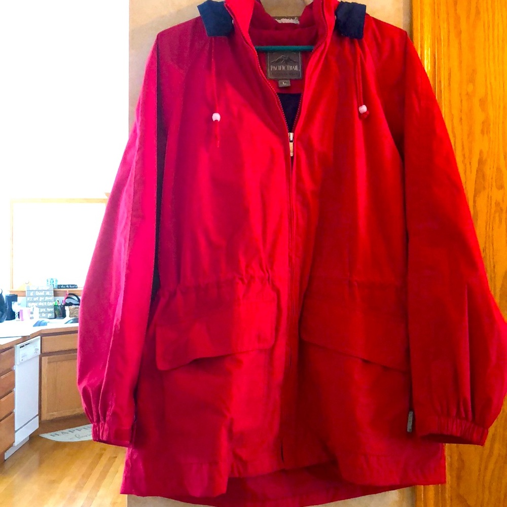 Women’s Hooded Parka Red Windbreaker Jacket